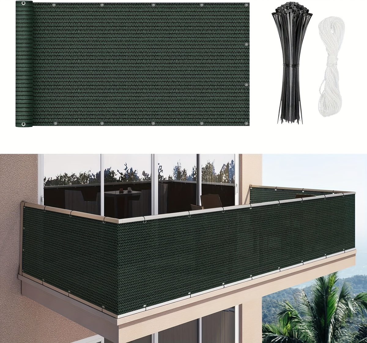 Balcony Privacy Net 3x16ft Fence Cover Mesh Shade Net Windproof Sun Shade Outdoor Screen for Patio Fence Backyard Porch 9 Colors