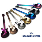 Guitar-Shaped Stainless Steel Teaspoon Set of 6 in Random Colors – Food Safe 304 Steel Novelty Coffee Tea Spoons for Music Lovers, Gifts & Fun Table Settings