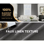100% Blackout Linen Textured Curtains – Thermal Insulated Noise Reducing Grommet Window Drapes | 2-Panel Set for Bedroom, Living Room & Hall | 6 Neutral Colors