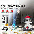 Wet Dry Shop Vac 5 & 8 Gallon – Premium Wet Dry Vacuum with Blower Function, 10ft Cord, 16KPa & 20KPa Suction for Dog Hair, Garage, Car, Home & Workshop