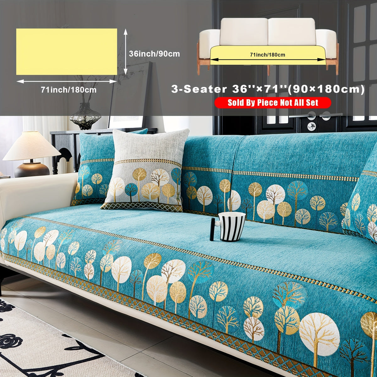 Bohemian Chenille Sofa Cover Tree Embroidery Print Thick Non-Slip Pet Friendly One-Piece Couch Protector Armchair Loveseat 3 4 Seater