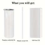 25pcs 20oz Stainless Steel Double Wall Insulated Sublimation Tumbler Bulk Set with Lids & Straws - Minimalist Leakproof Reusable Cup for Office Camping Students | Nuvia Haven