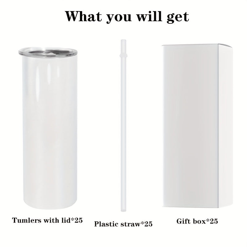 25pcs 20oz Stainless Steel Double Wall Insulated Sublimation Tumbler Bulk Set with Lids & Straws - Minimalist Leakproof Reusable Cup for Office Camping Students | Nuvia Haven