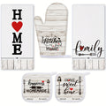5-Piece Farmhouse Kitchen Set – 2 Vintage Wood Plank Dish Towels, 1 Oven Mitt & 2 Pot Holders for Cooking, Baking & Grilling, Rustic Kitchen Linen Gift Set for Holiday & Housewarming