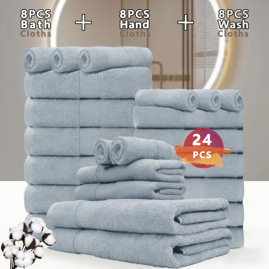 100% Cotton Bath Towel Set 12 & 24 Piece – 450 GSM Soft Absorbent Towels with Bath Towels, Hand Towels & Washcloths | Spa Quality for Home, Travel & Gifts