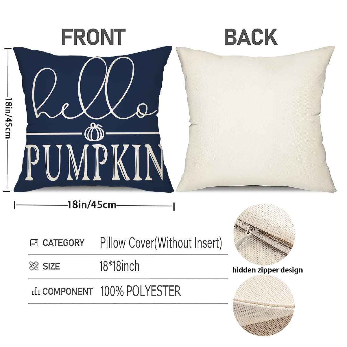 Fall Blue Pumpkin Throw Pillow Covers, Set of 4 – 18x18 Inch Rustic Farmhouse Autumn Cushion Cases for Sofa, Couch & Porch