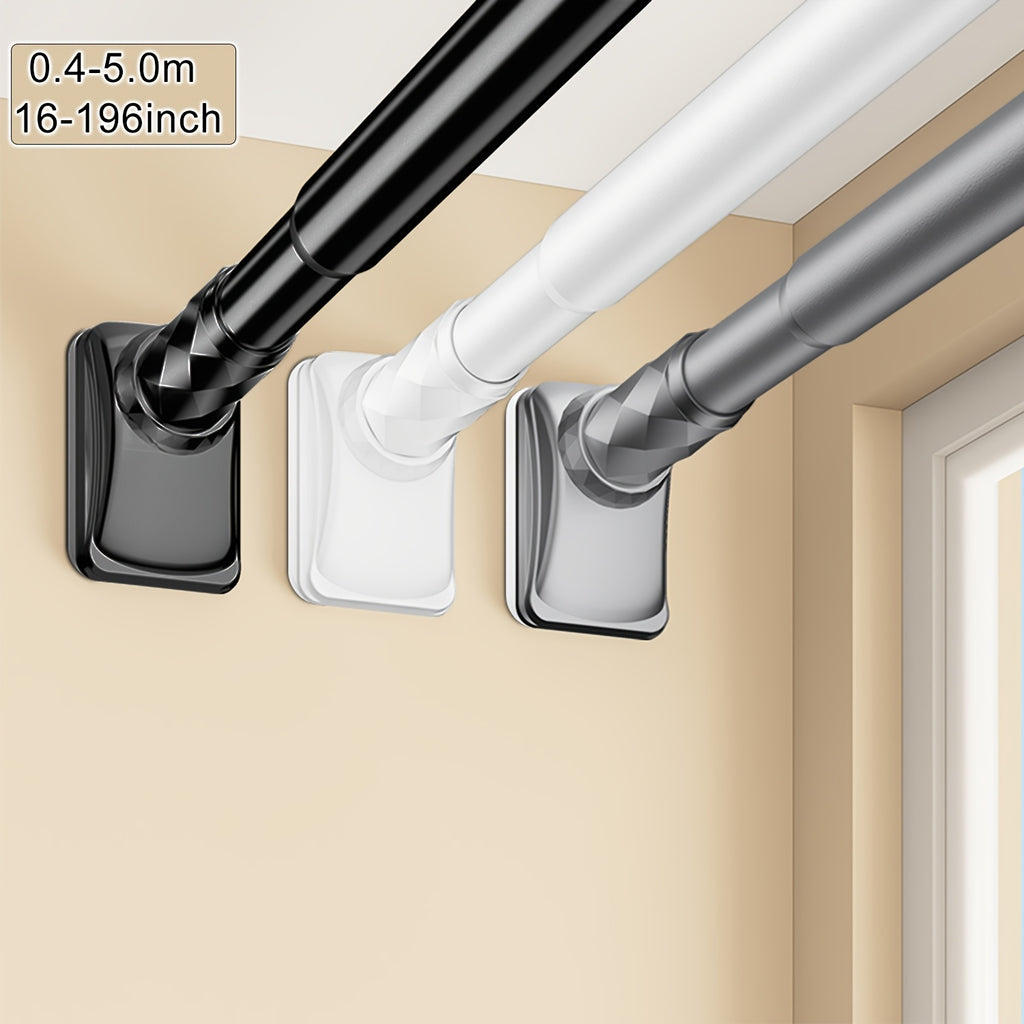 No Drill Telescopic Curtain Rod Adjustable 15.75-196.85in 33mm Extendable Shower Curtain Rod for Large Windows Anti-Slip No Screws