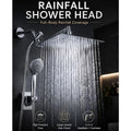 High Pressure Rainfall Shower Head & Handheld Combo 10/12 Inch Round or Square, 4-Spray Settings, 13-Inch Adjustable Arm, 78-Inch Hose & No-Drill Adhesive Holder – Chrome & Black