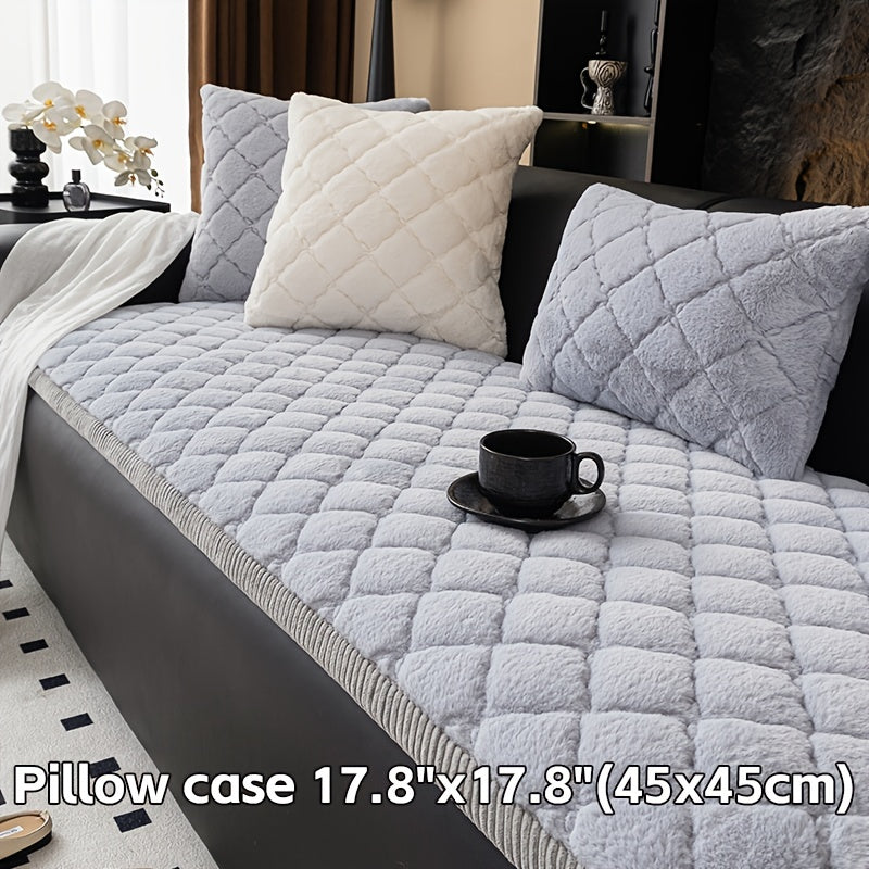 Thickened Faux Rabbit Fur Sofa Cover or Cushion Cover 2-in-1 Non-Slip Machine Washable Pet-Friendly Warm Plush Seat Pad for Bedroom Office Living Room Home Decor