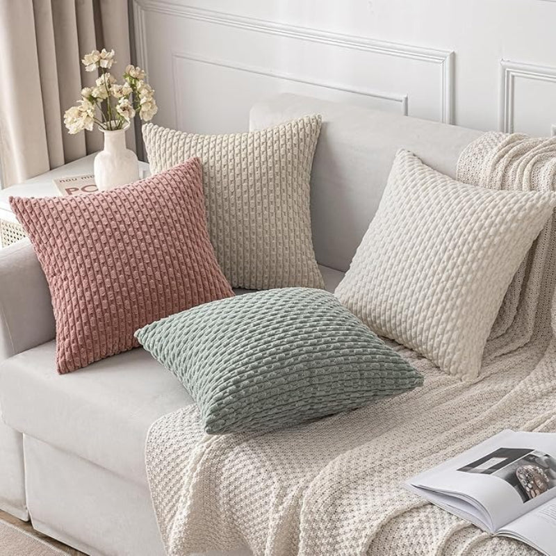 Corduroy Throw Pillow Set of 2 with Inserts 18x18 Ultra-Soft Double-Sided Cushions Washable Cover for Couch Bed Sofa Living Room Home Decor 7 Colors
