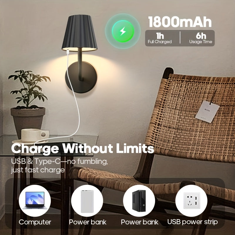 Touch Dimmable LED Wall Sconce with Remote USB Battery Backup 3 Color Temperatures Timer for Bedroom Living Room Hallway Low Voltage