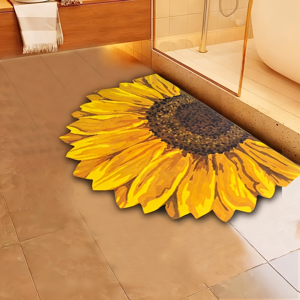 Sunflower Floral Non-Slip Bathroom Mat – Super Absorbent, Quick-Drying, Rubber-Backed Shower Mat for Tub, Bath & Entryway (Small or XL)