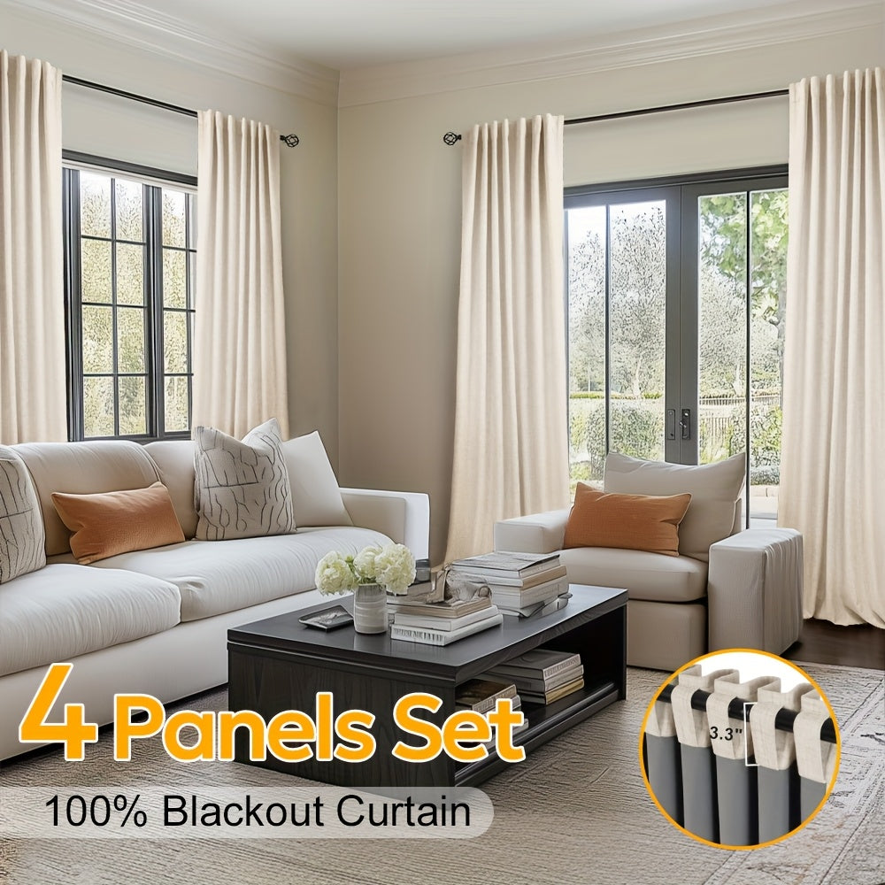 100% Blackout Curtains Back Tab & Rod Pocket for Bedroom Living Room - Thermal Insulated Darkening Drapes 2 & 4 Panel Sets for Windows Office Kitchen, Modern Home Decor