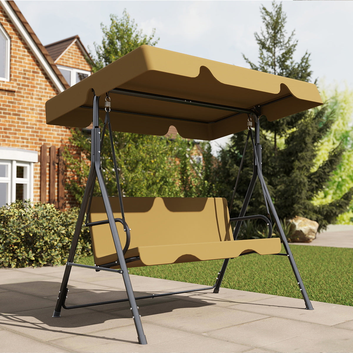 Outdoor Porch Glider Swing with Canopy Rust Proof Heavy Duty Steel Frame Adjustable Canopy Patio Furniture Garden Lawn Backyard Black Beige Brown Red Green