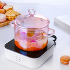 Pink Glass Cooking Pot 1500ml with Heart-Shaped Lid Boiling Stewing Multi-Function Glass Pot for Pasta Soup Congee Noodles Compatible with Electric Ceramic Stovetop