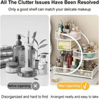 3-Tier Metal Cosmetic Organizer with Tissue Box Holder – No-Install Bathroom Countertop & Dressing Table Storage Rack, Lightweight