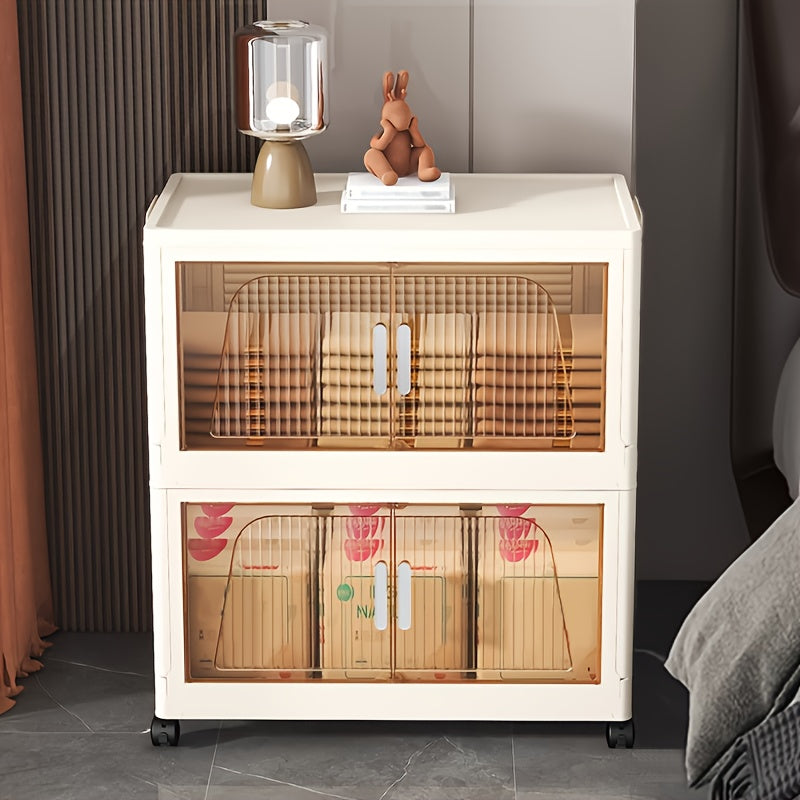 Stackable Foldable Storage Cabinet with Lids – Rolling Wardrobe Organizer 3/4/5/6 Tier with Magnetic Doors, 360° Wheels & Handles for Bedroom, Closet, Kitchen & Office