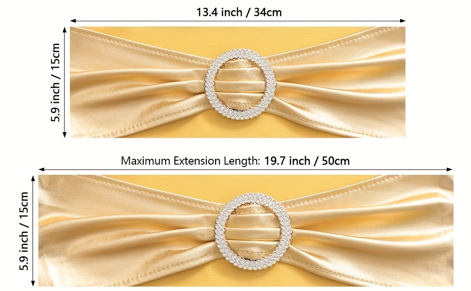 Metallic Spandex Chair Sashes Bow Bands 100pcs – Sparkle Lycra Stretch Chair Ties with Buckle for Wedding, Banquet & Party Decor | Gold, Silver, Rose Gold