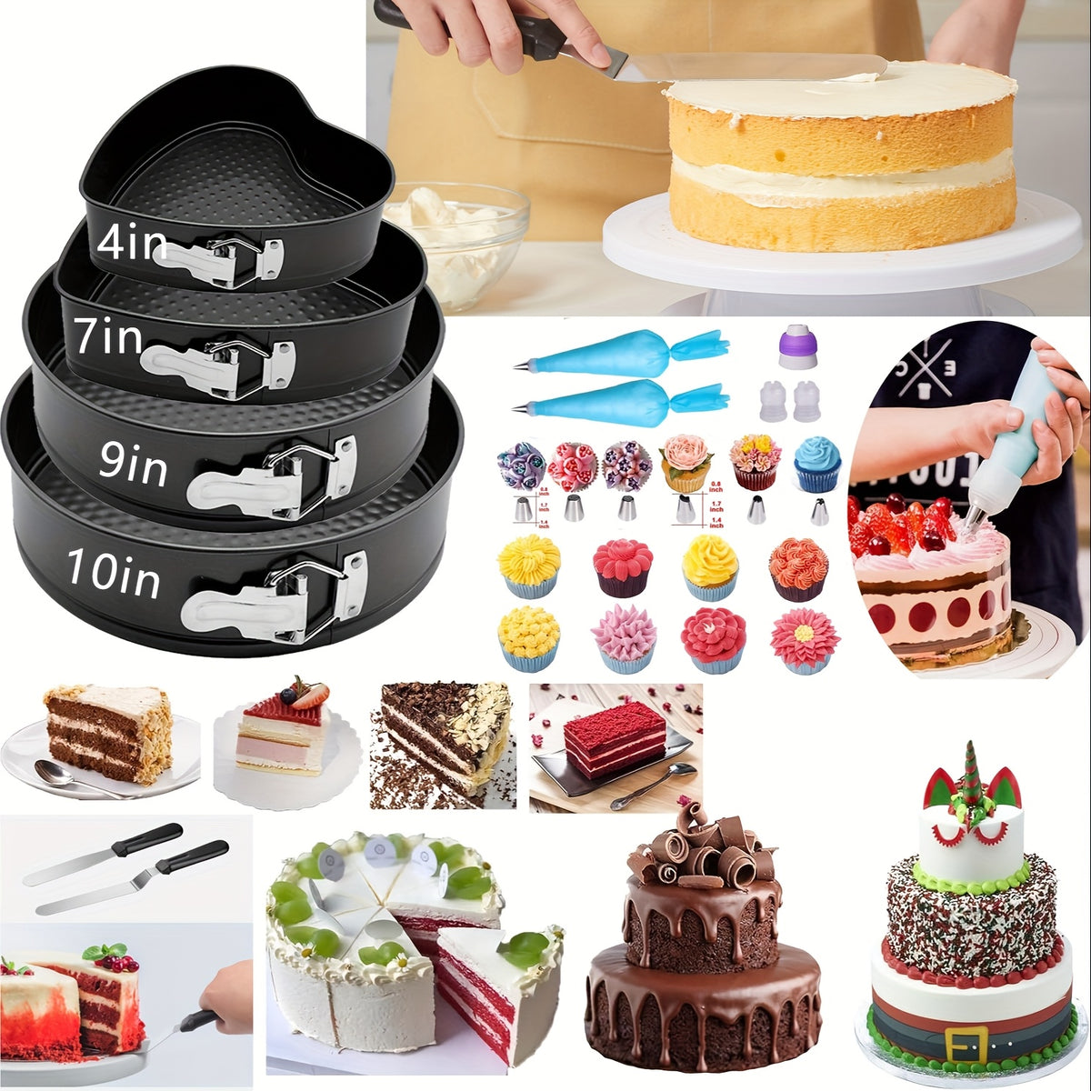 540PCS Cake Decorating Kit with 4 Springform Pans, Rotating Turntable & 55 Icing Tips – Complete Baking Supplies Set with Piping Bags, Fondant Tools & Cupcake Liners for Beginners