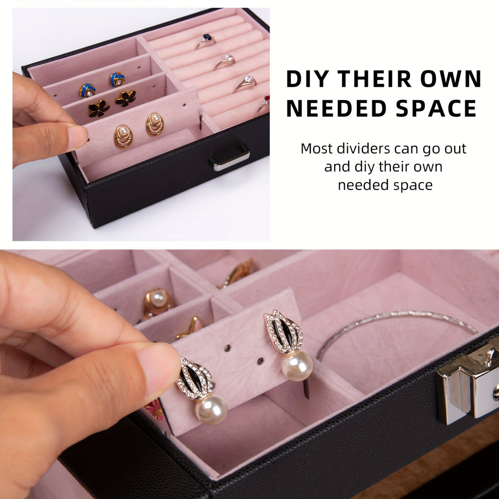 Jewelry Box with Lock & Mirror, Large 6-Tier Jewelry Case with 5 Drawers, Lockable Jewelry Storage Organizer for Women, Girls & Loved Ones — Jewelry Armoire Gift