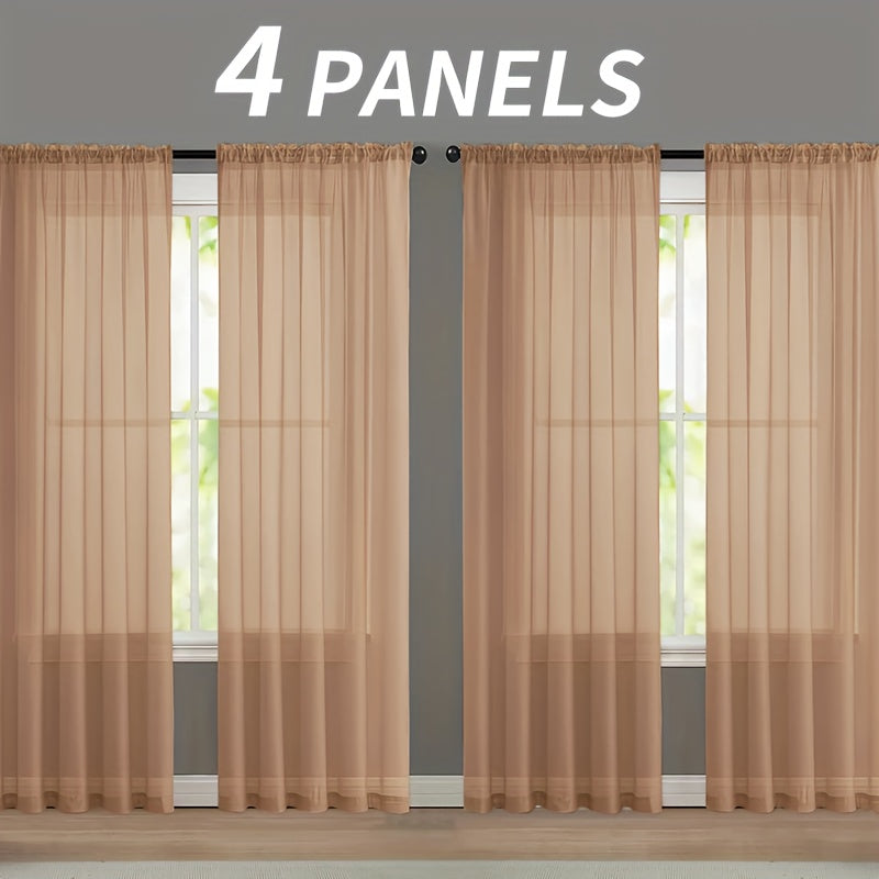 Sheer Gauze Curtains 4 Panels Rod Pocket – Dreamy Transparent Light Filtering Window Drapes for Living Room Bedroom Balcony, 11 Colors 3 Sizes