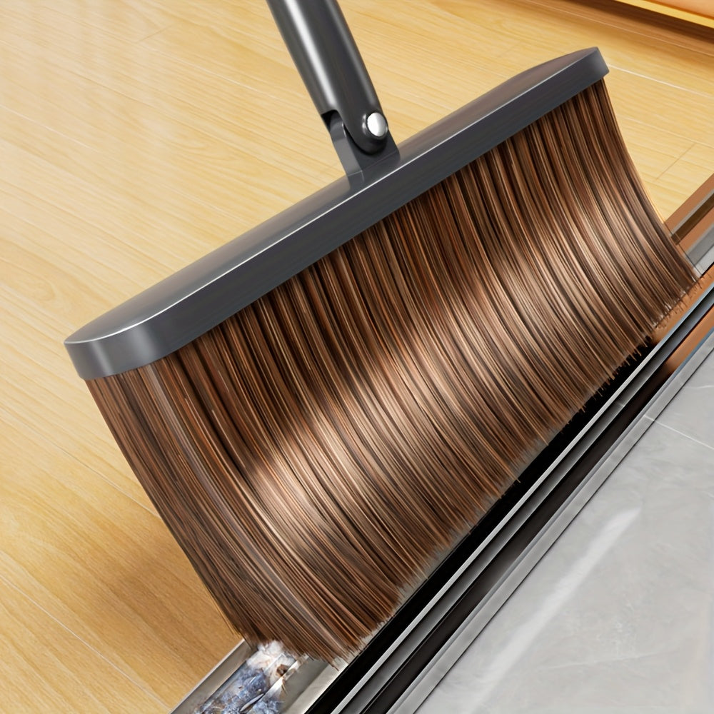 Extended Handle Broom and Dustpan Set with Extra Broom Head – Comb Teeth, Unflagged Bristles & 4-Section Stainless Steel Handle for Hard Floors, Home, Office & Outdoor