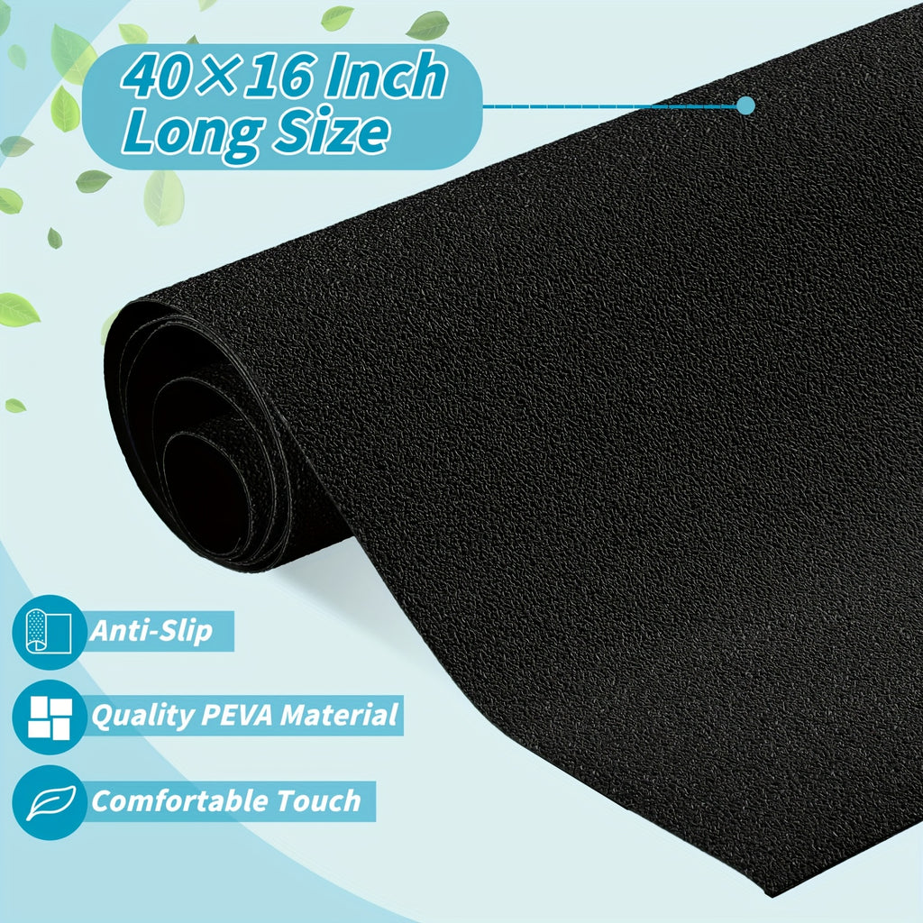Non-Slip Bathtub Mat 16x40 with Drain Cutout - Peel & Stick Adhesive PEVA Anti-Slip Tub Sticker for Shower Floor Boat Wet Areas, Black