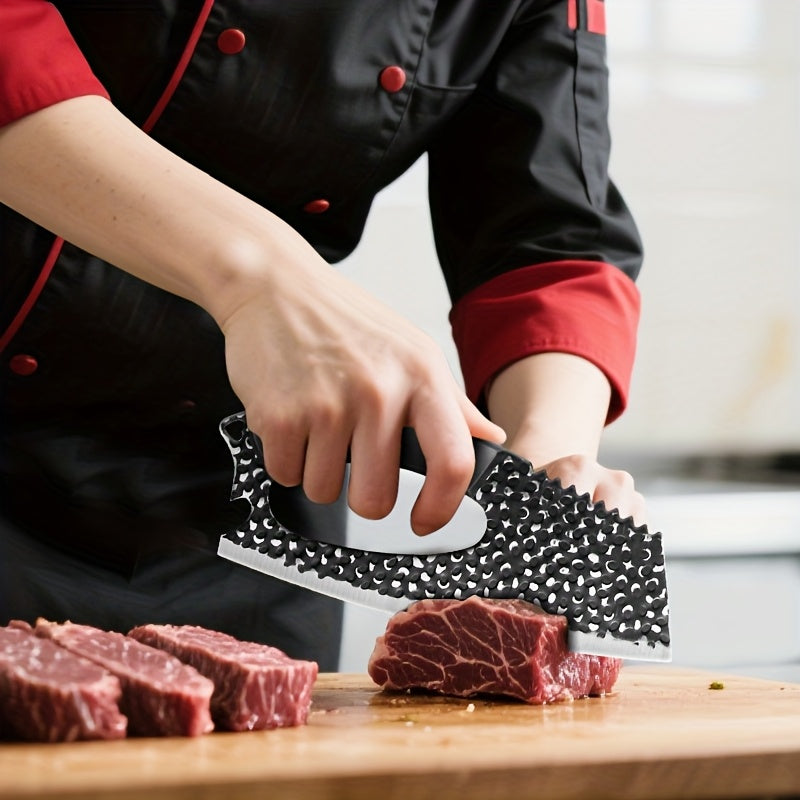 Butcher Knife Non-Stick Blade with Non-Slip Ergonomic Handle – Sharp Heavy-Duty Meat Cleaver with Built-In Bottle Opener & Hanging Loop for Kitchen & BBQ