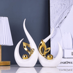 White Gold Ceramic Abstract Art Statue Set of 2 – Handcrafted Resin Sculpture Decor for Living Room, TV Cabinet & Wine Cabinet – Light Luxury Modern Home Decorations Centerpiece