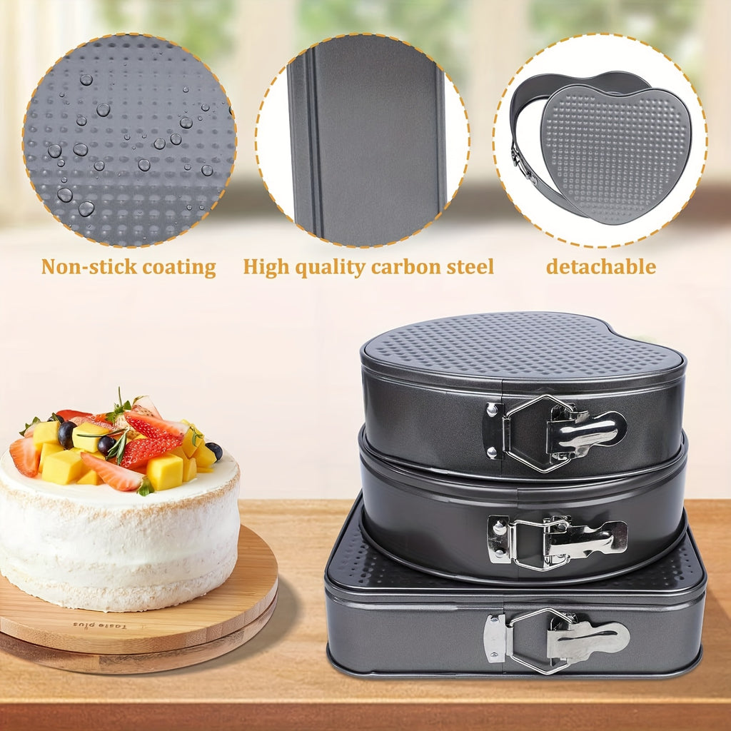 Springform Cake Pan Set 6pcs Nonstick Carbon Steel – Heart, Round & Square Cheesecake Pans 7–11 Inch with Removable Bottom for Mousse, Cheesecake & Layer Cakes