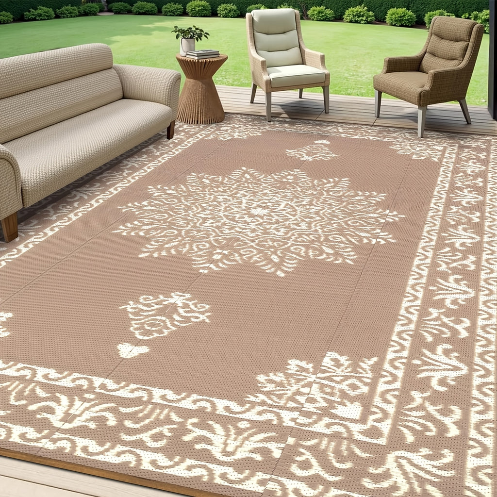 Outdoor Patio Rug Plastic Straw Reversible UV Resistant Portable RV Mat Indoor Outdoor Carpet Porch Deck Balcony Backyard Orange Teal Grey Brown 5x8 6x9 8x10 9x12 ft