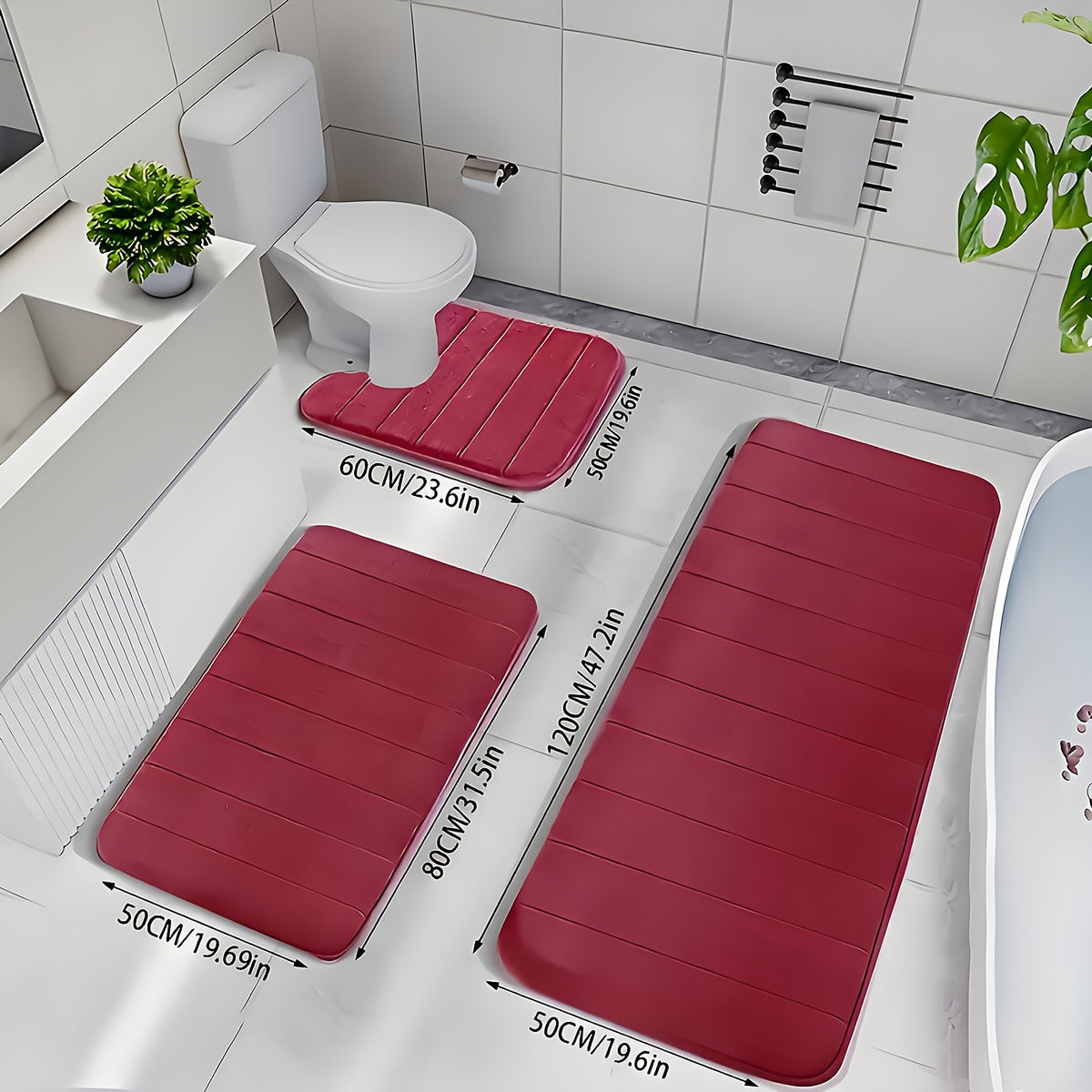 Memory Foam Bath Mat Set 3 Piece – Non-Slip, Soft Absorbent Plush Rugs for Bathroom, Kitchen & Bedroom | 9 Colors | Washable