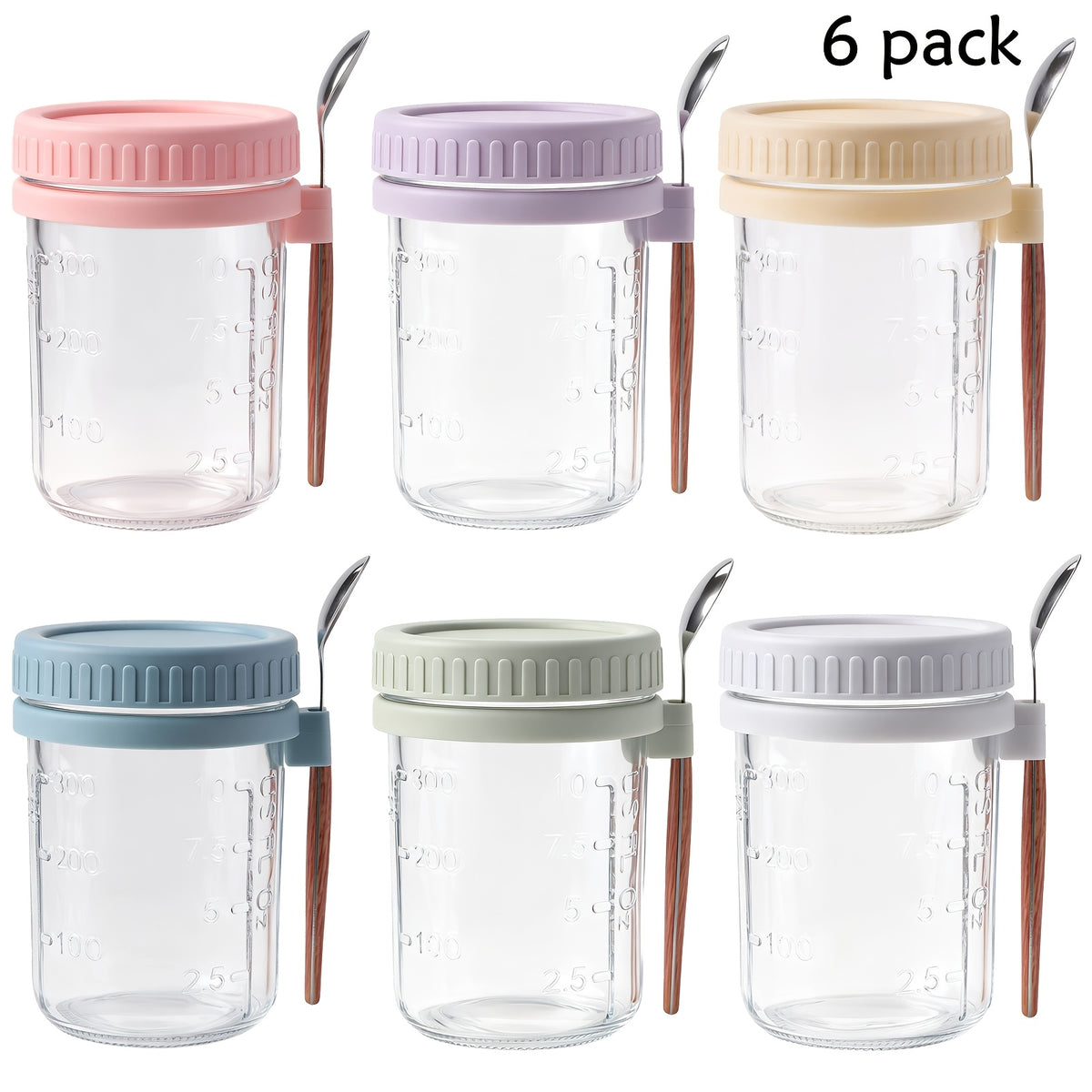 Overnight Oats Containers with Lids and Spoons – 16 oz Airtight Glass Mason Jars for Meal Prep, Breakfast, Milk, Cereal & Fruit | 4-Pack & 6-Pack