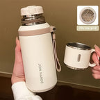 Insulated Water Bottle 600ml Stainless Steel Double Wall Vacuum Leak-Proof with Handle & Cleaning Brush for Outdoor Travel Office Gym