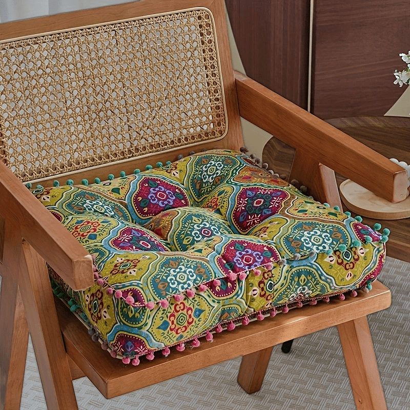 Moroccan Boho Meditation Floor Cushion Pad Thick Soft 100 Percent Linen Cover Bohemian Style for Living Room Bedroom Dining Room Office