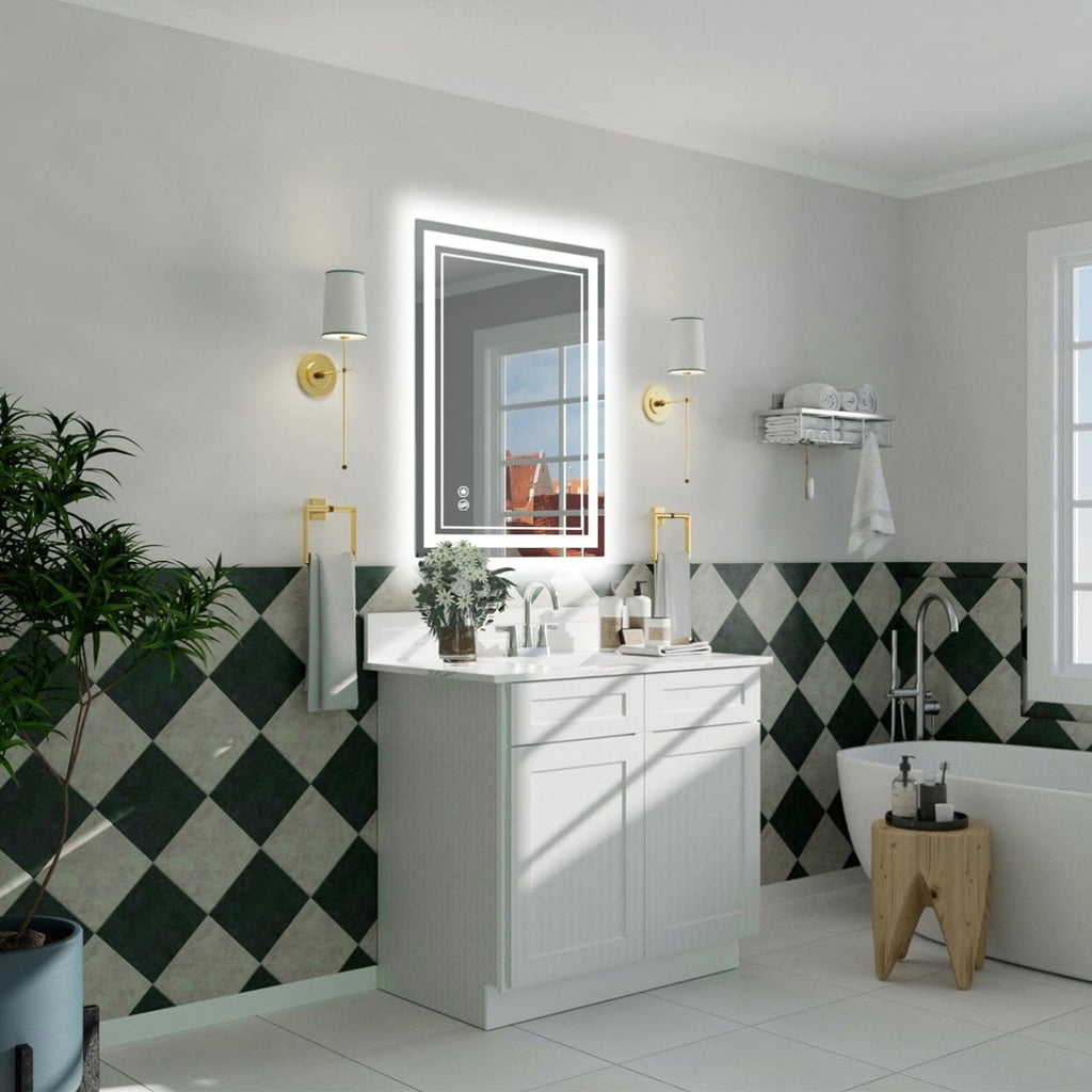 LED Bathroom Mirror with Anti-Fog, Dimmable 3-Color Lights & Stepless Brightness – Wall Mounted Vanity Mirror 24x36, 28x48, 32x40 Inch