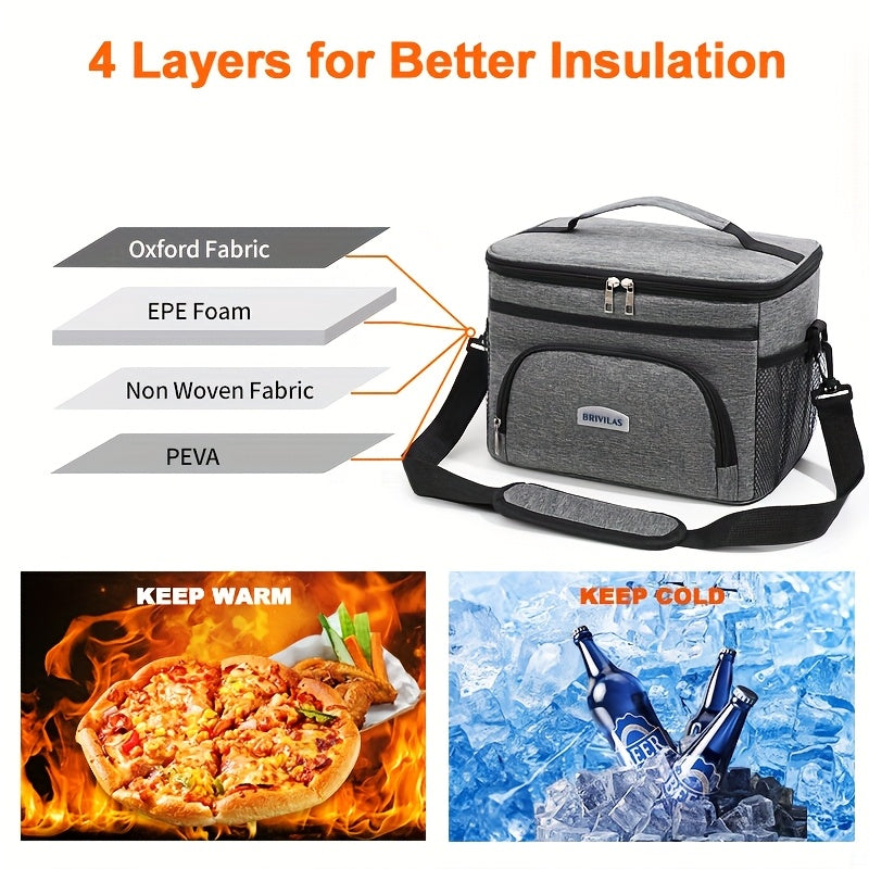 Large Capacity Insulated Lunch Bag Crossbody Shoulder Tote – Reusable Portable Cooler Bag for Work, Picnic, Camping & Travel