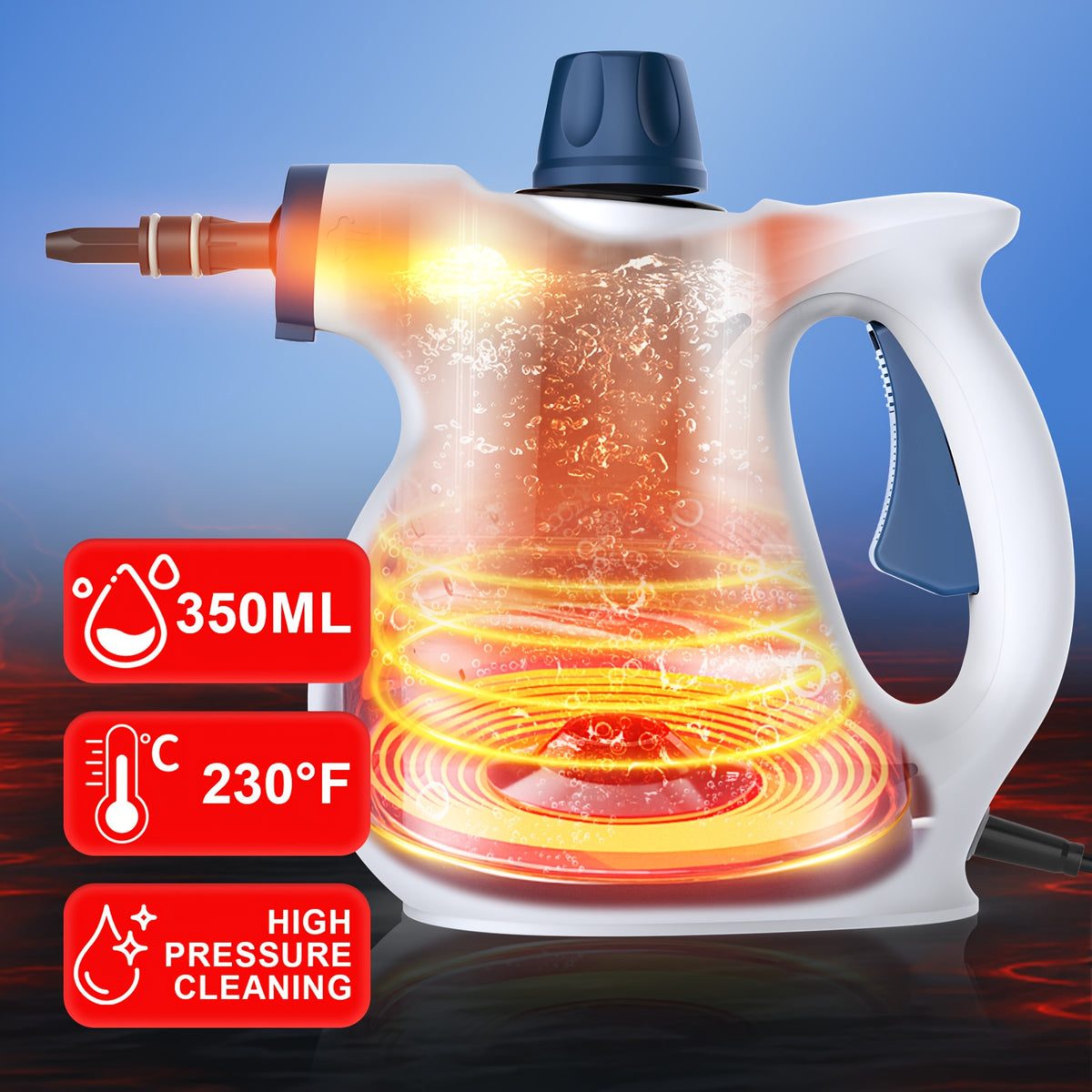 Steam Cleaner 350kPa 9-Piece Kit - Pressurized Handheld, 15s Fast Heat, 11.83oz Tank for Floors, Upholstery, Car Seats, Grout, Kitchen & Bathroom | Continuous Steam
