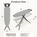Full-Size Foldable Ironing Board Height-Adjustable – Heavy-Duty Steel Legs, 4-Layer Padding, Iron Rest, Cord Holder & Storage Rack for Laundry Room, Living Room & Dorm | Beige & Gray