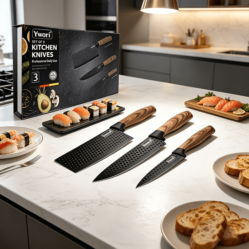 Professional Kitchen Knife Set Ultra-Sharp Stainless Steel with Knife Block & Gift Box – Chef’s Knife, Peeling Knife, Utility Knife & Scissors, Ergonomic Kitchen Gift for Family