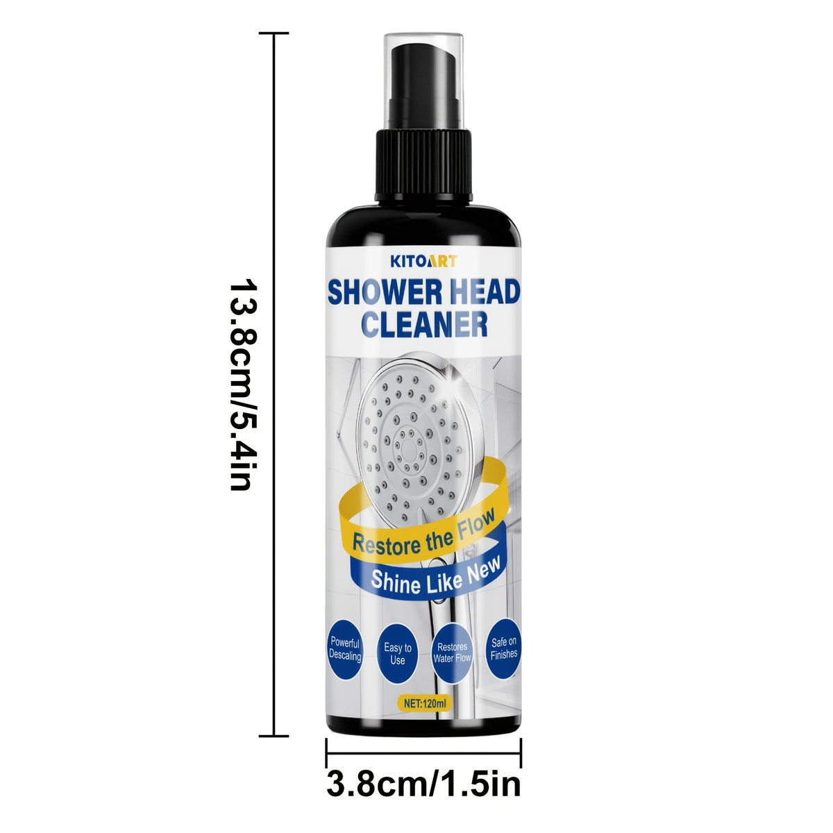 Shower Head & Bathroom Cleaner Spray Gel - No-Scrub No-Wipe Formula, Removes Mineral Deposits & Limescale from Showerheads, Bathtubs, Sinks & Toilets, Works on Glass & Metal, 120ml / 240ml