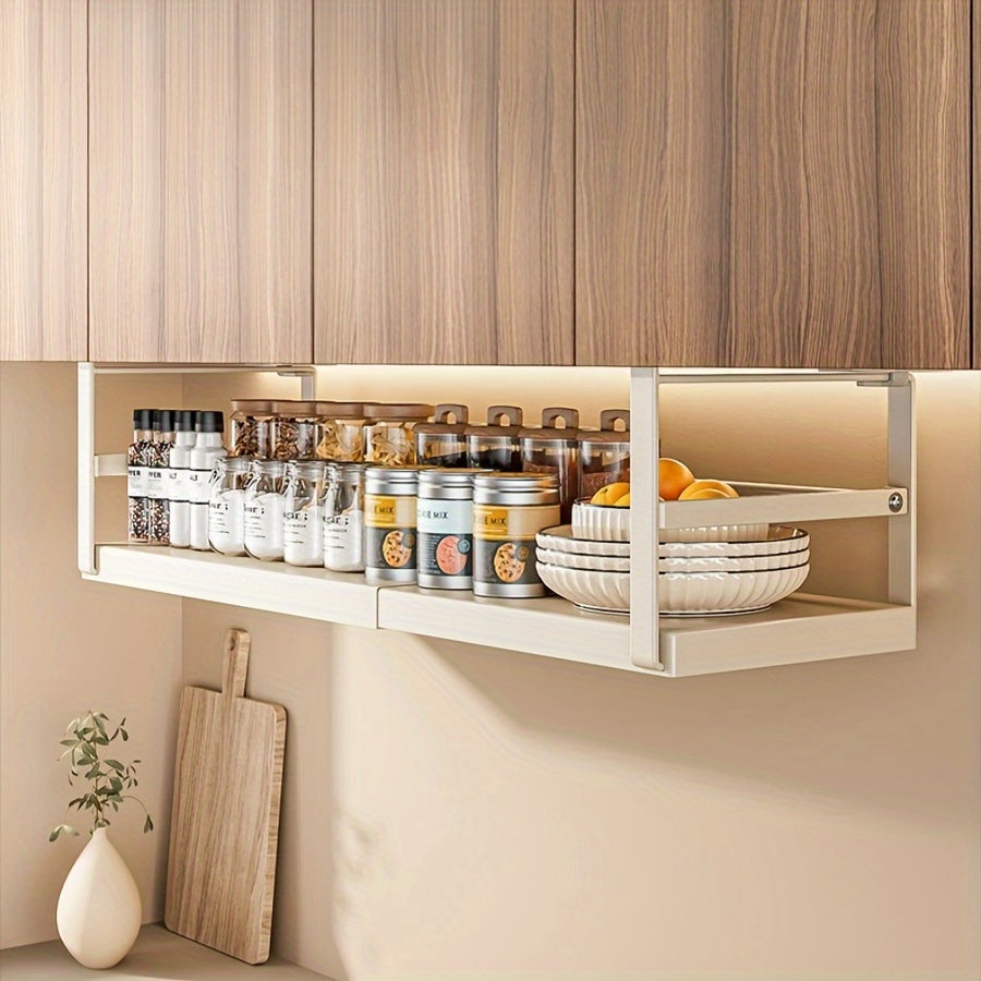 Expandable Cabinet Shelf Organizer Riser – Adjustable Height Kitchen Storage Rack for Pantry, Cupboard, Under Sink & Countertop | Heavy Duty Metal | Space Saver Stackable Shelf | Black & White
