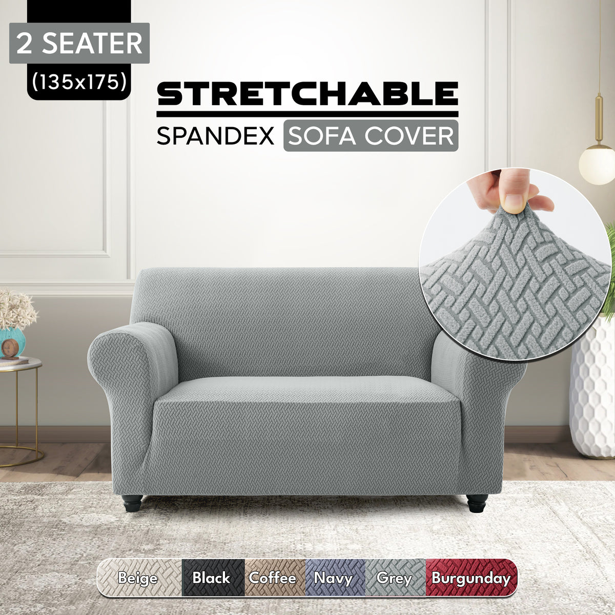 Spandex Anti-Slip Sofa Cover – Stretchable Polyester Spandex Slipcover for 1 2 3 Seater, Pet-Friendly Machine Washable Furniture Protector for Living Room