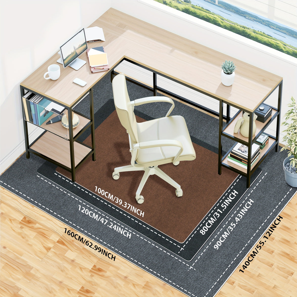 Office Chair Mat Floor Protector – Anti-Slip Desk Chair Rug Pad for Carpet & Hardwood Floors, 3 Sizes, Black, Brown & Dark Gray