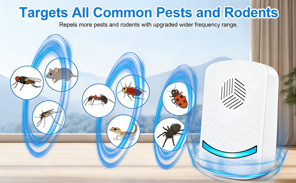 Ultrasonic Pest Repeller 8-Pack 2025 Upgraded Plug-In Repellent for Mosquitoes Cockroaches Mice Fleas Ants Rodents Chemical-Free for Home Farm Kitchen Office Restaurant Apartment