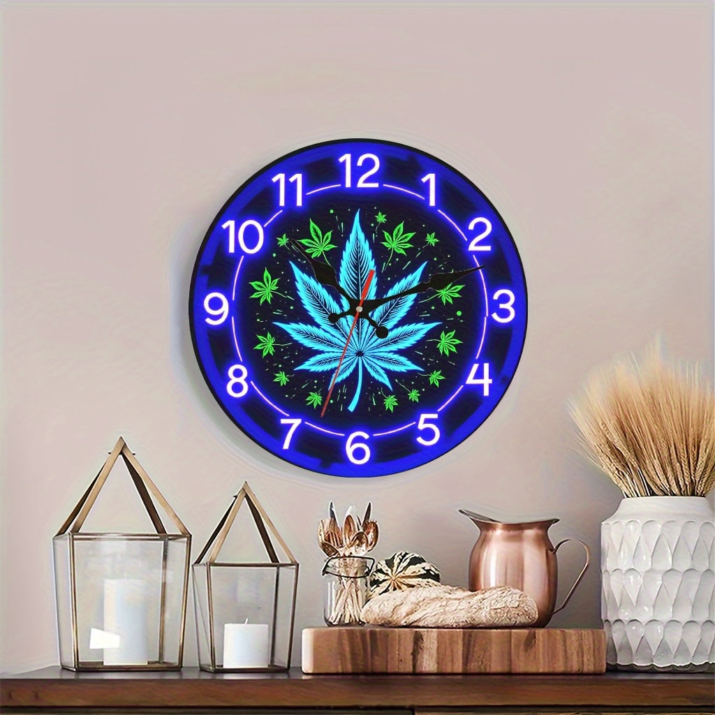 Neon Wooden Silent Wall Clock 10x10 Inch for Basement Bookstore Staircase – Battery Operated Decorative Clock for Home, Office & Seasonal Gift