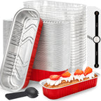 100 Pack Mini Aluminum Foil Cake Pans with Lids and Spoons - 6.8oz Rectangular Baking Pans for Mini Cheesecakes Desserts and Holiday Baking - Disposable Bakeware Set