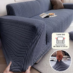 Striped Stretch Sofa Cover 1pc – Washable Non-Slip Scratch-Resistant All-Season Sofa Slipcover for 1 2 3 4 Seater, White Sawtooth Textured Fabric Couch Protector for Living Room Home Decor