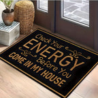 Anti-Slip Doormat Check Energy Before Entry Black Gold Lettering 7mm Thick Indoor Mat for Living Room Kitchen Bathroom Entryway 17x47in