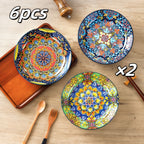 Bohemian Ceramic Dinner Plates Set of 6 – Large Salad & Entree Plates for Pasta, Baking & Serving – Boho Home & Restaurant Dinnerware, Gift-Ready